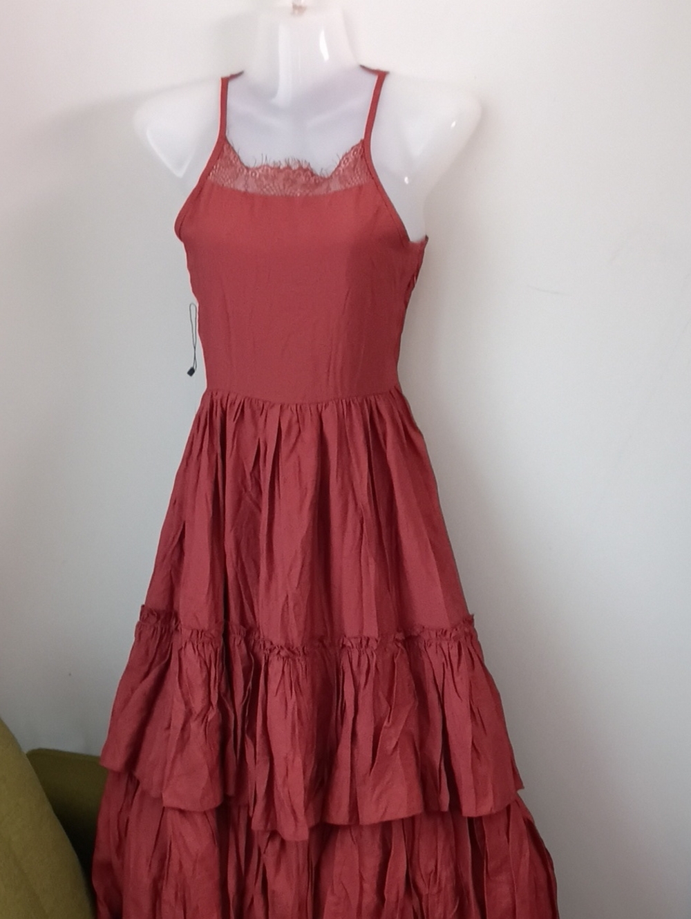 MIA Rust Red Tiered Ruffle Spaghetti Strap Dress